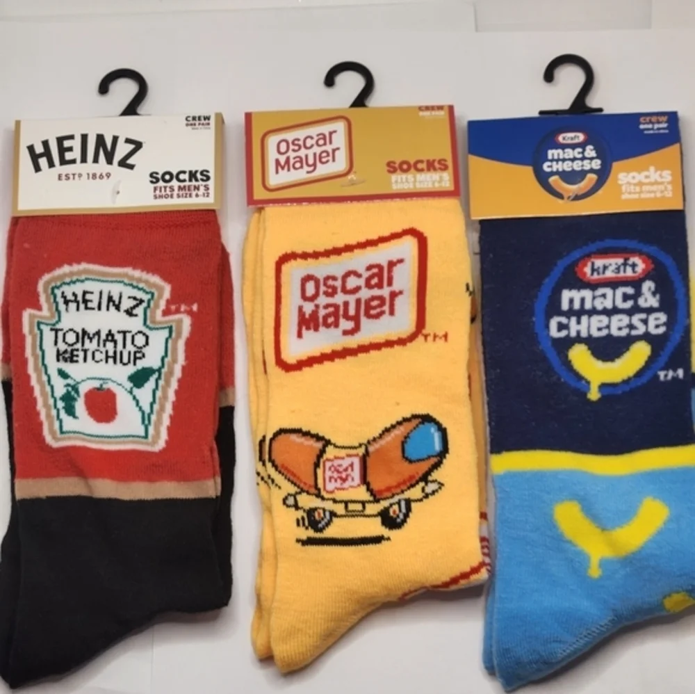 Novelty Crew‎ Socks Ketchup, Hot Dogs, Mac&Cheese Mens 6-12